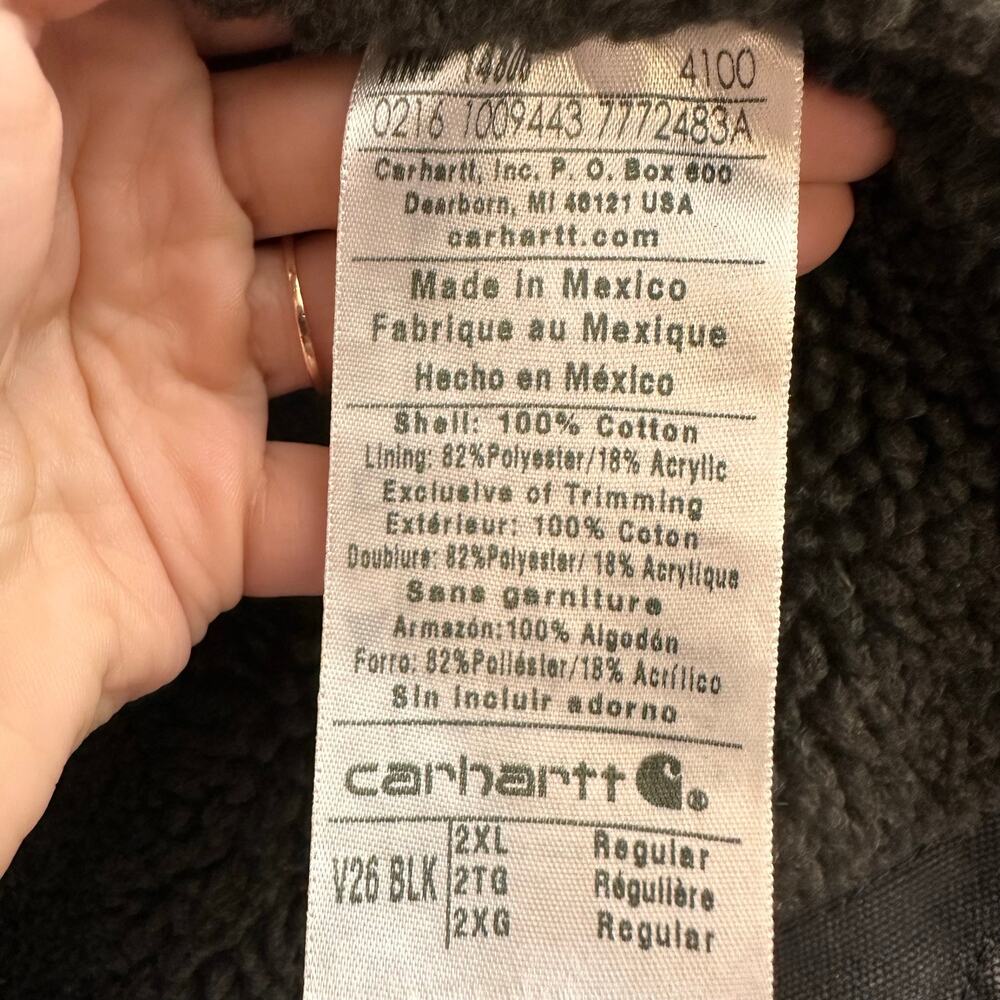 Vintage Charhartt Faded Black Sherpa Lined V Neck Zip Up Vest Men's 2XL V26 BLK - Picture 9 of 9
